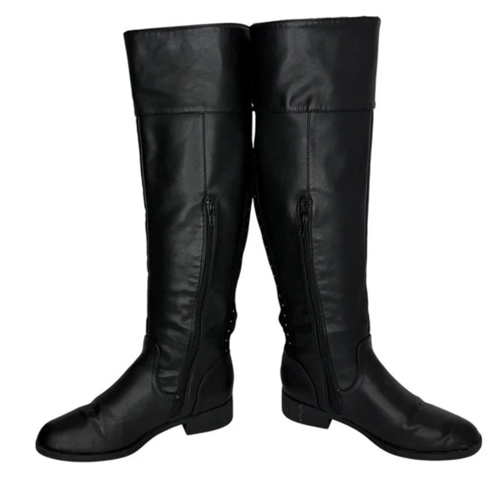 Primark Black Knee‑High Studded Womens Equestrian Riding‎ Boots 6 Biker Y2K Goth